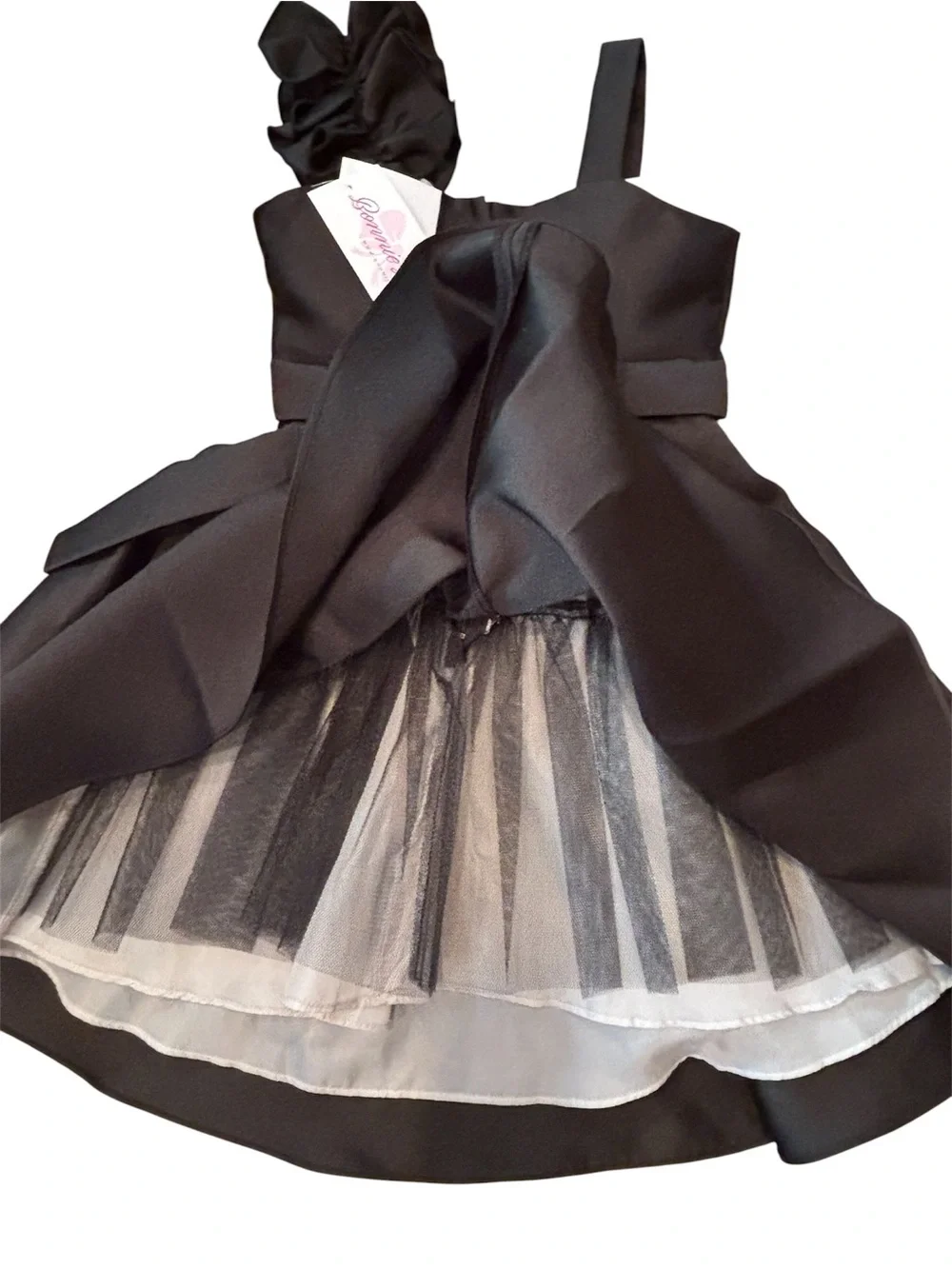Bonnie Jean Girl’s Mikado Black Party Dress Bow & Sequin Details Swing Skirt